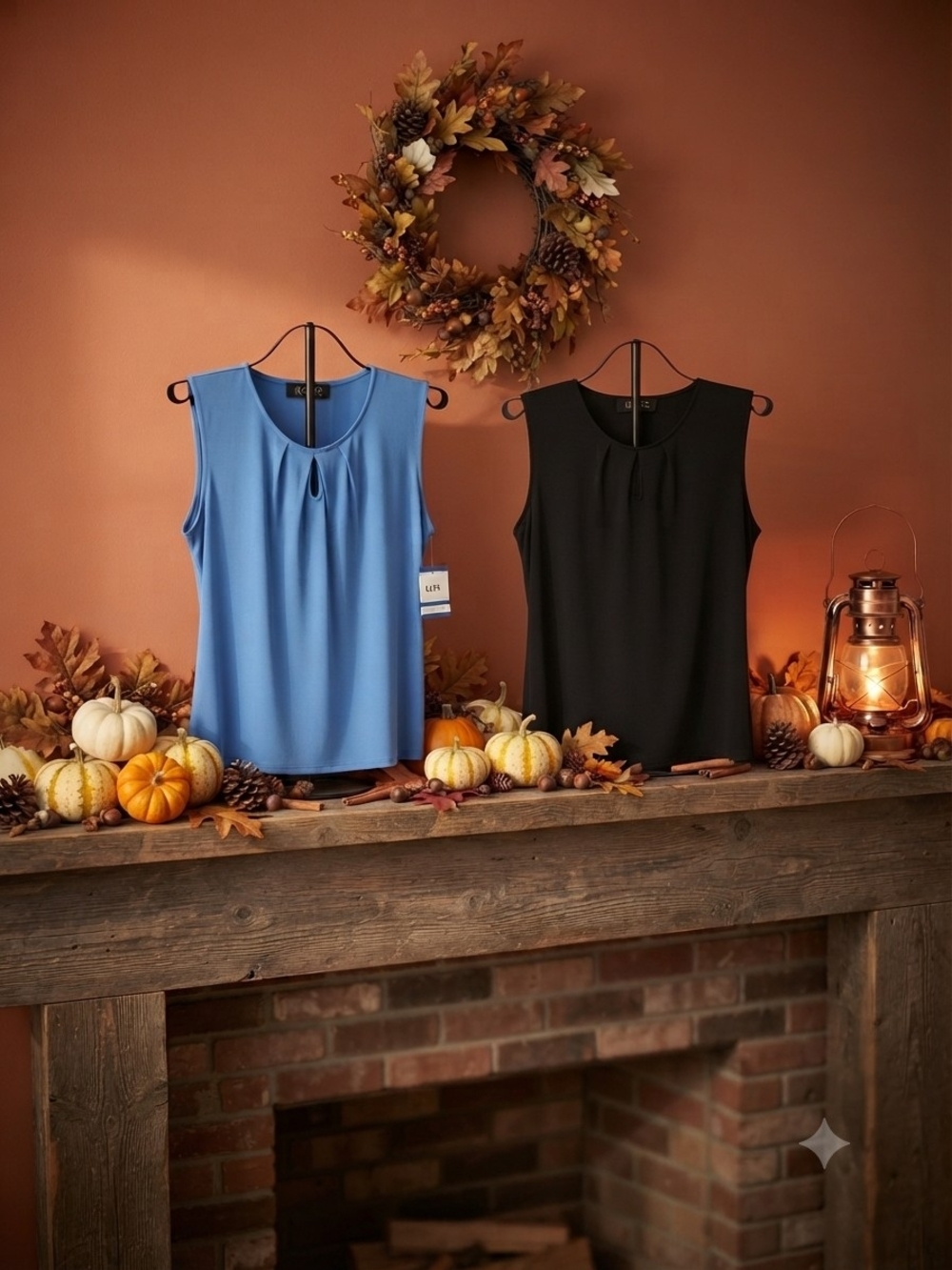 (2) Kasper Sleeveless Keyhole Tank - 1 Blue and 1 Black
